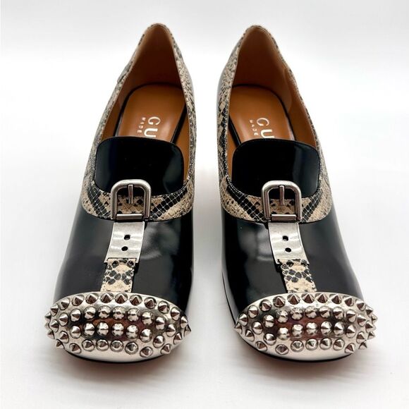 Gucci Spice Lux Python Avana Black and Silver Spiked Metal Heel Pumps EU 39 US9 - Picture 3 of 14